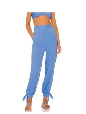 NWT Tularosa Kendra linen pants blue size M tie hem joggers fully lined